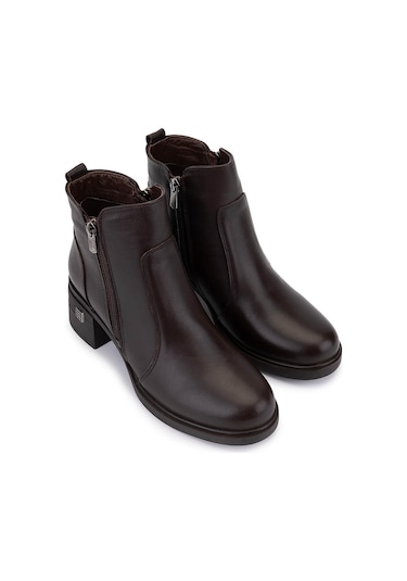 Tamer Tanca Kadın Hakiki Deri Kahverengi Topuklu Bot 1065 2700 Bn Bot Sk25-26 Kahve Dr Kahverengi