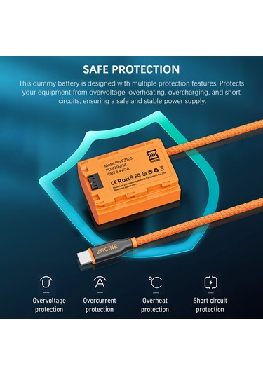 Gajeena Zgcıne Np-fz100 Type-c Taklit Pil, 8v 2a Regüle Çıkış, Sony A7/a9/a1/fx3/a6600 Ve Diğer Modeller İçin 60cm Kablolu Simülasyon Bataryası