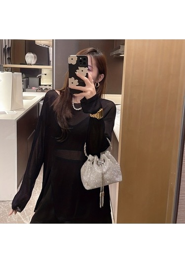 Dancemonkey Bling Rhinestone Kova Çanta, Trendy Dekorasyon Gri