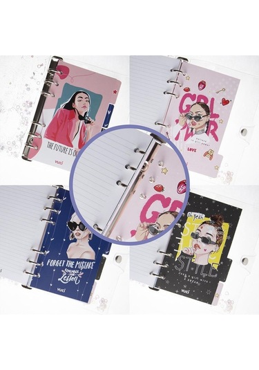 Mekanizmalı Simli Ve Sulu Kapaklı Desenli Defter Lacivert