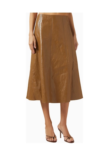 Marella Coated Twill Flared Midi Etek, Modern Ve Şık Tasarım Kahverengi