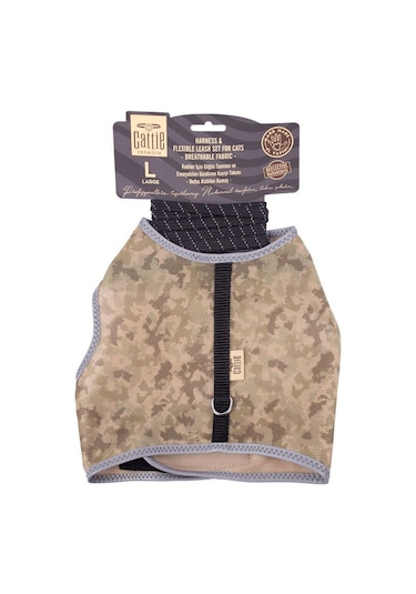 Cattie Havalı Dokuma Kedi Göğüs & Gezdirme Takımı Kamuflaj Large 1.5x30-40 Cm