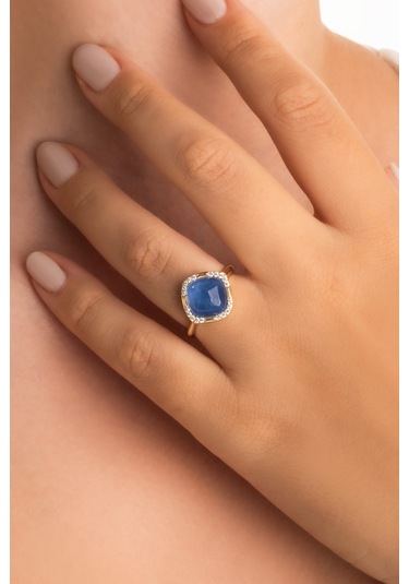 Safir Zarafeti 18 Ayar Sarı Altın Kaplama Gümüş Tasarım Yüzük Sarı