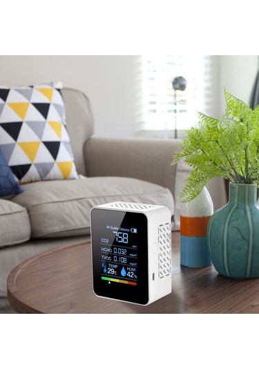 Springsun Siyah Beşlü Hava Kalitesi Testeri - Co2, Hcho, Tvoc, Sicaklık Ve Nem Ölçer - Portatif Elektrokimyasal Algılayıcı