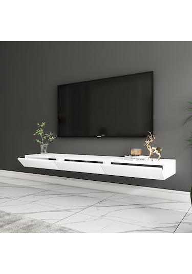 Avalon 3 Kapaklı Duvara Monte Tv Sehpası 140 Cm, Modern Minimal Tasarım, Tv Ünitesi - Beyaz Beyaz