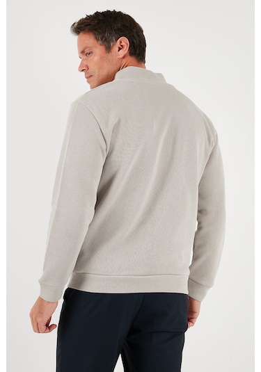 Buratti Pamuklu Relaxed Fit Dik Yaka Fermuarlı Erkek Hırka 5901075 Taş