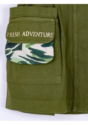 Kız Çocuk Cepli Tasarım Cep Detaylı Camping Etek-13361-yeşil Yeşil