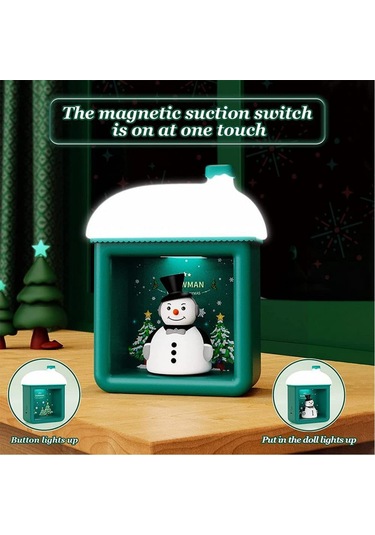 Teltree Yeşil Santa Kar Ev 3d Led Lamba, 2 Anahtar Modu Düğme + Bebek , 3 Parlaklık Seviyesi, Usb-c Şarjlı, Noel Dekorasyonu Hediyelik Yeşil