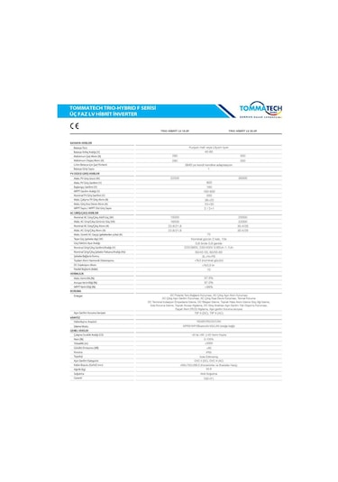 Tommatech F Serisi 15.0kw Üç Faz Lv Hibrit İnverter