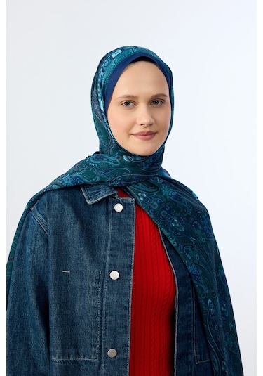 Mirsoy Scarf Asya Etnik Desen Şal Mavi