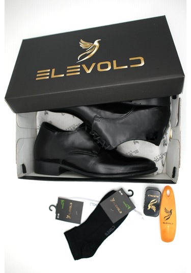 Alfa Erkek Hakiki Deri El Yapımı Siyah Klasik 7 Cm Boy Uzatan Ayakkabı Siyah