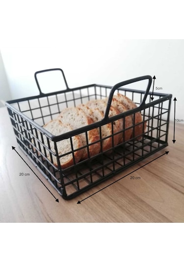 Metal Ekmek Sepeti Dekoratif Saklama Kabı Kare Model Siyah