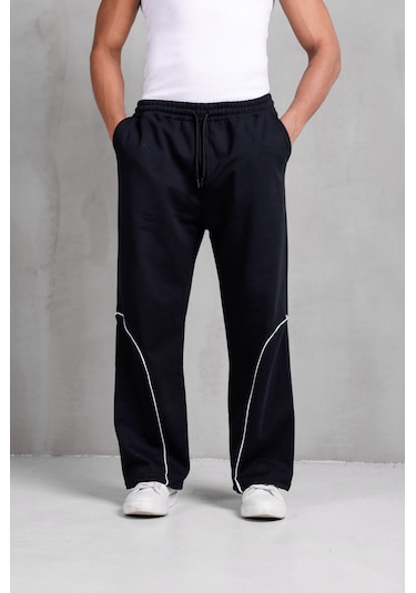 Dark Moda Erkek Oval Şeritli Baggy Eşofman Siyah