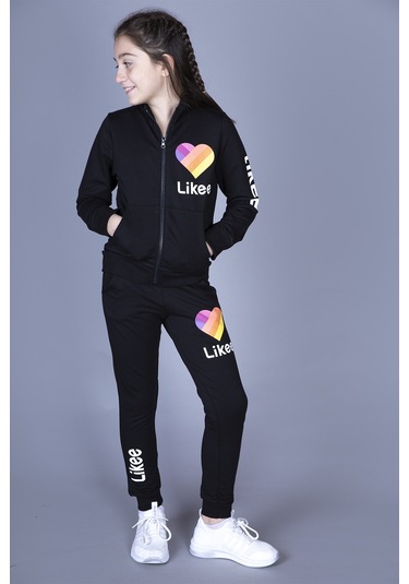 Toontoy Kız Çocuk Likee Baskılı Takım Siyah