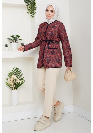 Desenli Düğmeli Kapitone Ceket 1620 - Bordo Bordo