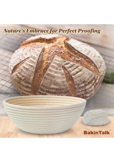 Reedark 2'li 10 İnç Endonezya Doğal Rattan El Yapımı Mayalanma Sepeti Seti - Keten Döşeme İçeren Ekmek Fermentasyon Sepetleri Bej