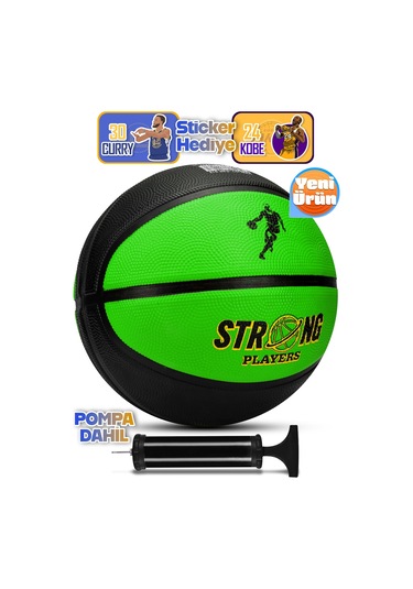 Telvesse Strong Basketbol Topu Pompalı Full Kauçuk Dayanıklı Deep Channel Kabartma No:7 B12 Yeşil
