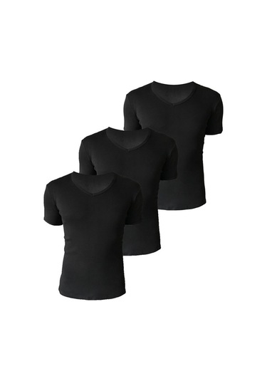Josejuan 3'lü Erkek Atlet Yarım Kollu V Yaka %100 Pamuk Ribana 3206-3'lü Siyah