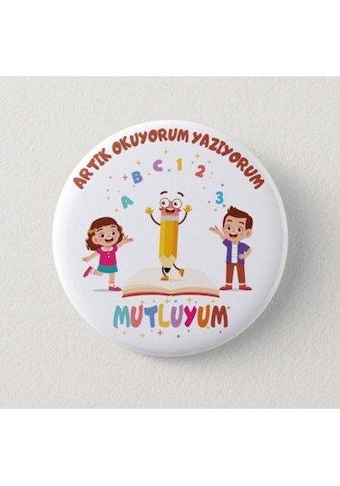 Artık Okuyorum Yazıyorum Mutluyum İğneli Rozet 20'li Çok Renkli
