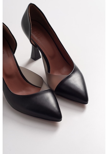 Luvishoes 653 Siyah Cilt Topuklu Kadın Ayakkabı Siyah