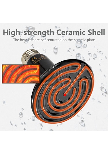 Geeroyoo E27 Amerikan Tipi 50w Seramik Isıtıcı Lambası - Sürüngenler İçin Metal-keramik Bileşimli Isıtma Aleti Siyah