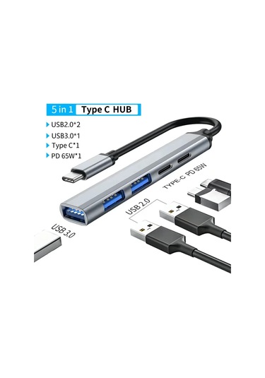 Kebidumeiusb-c Hub 4/5 Portlu Usb3.1 Ultraslim Alüminyum Dizüstü Bilgisayar Adaptörü Gümüş Chına
