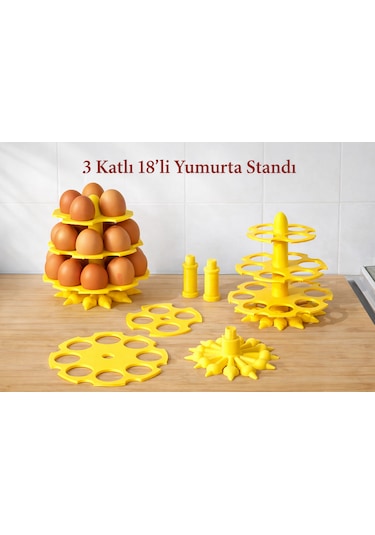 - 3 Katlı Dikey Yumurta Standı 18 Li Yumurta Tutucu Organizer Sarı
