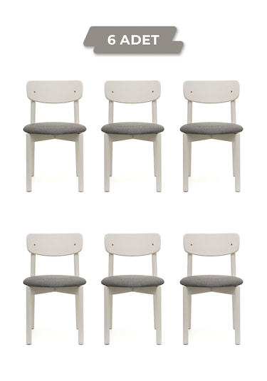 Keynote Beyaz Ahşap 6'lı Mutfak Salon Yemek Odası Sandalyesi