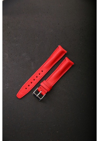 Hakiki Deri 18mm Akıllı Pimli Saat Kordonu Kırmızı