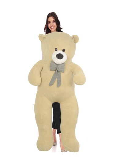 130 Cm Papyonlu Sevimli Büyük Peluş Ayıcık- % 100 Yerli Beyaz