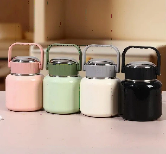 Çelik Mama Termosu Sıcak Veya Soğuk Yiyecekler İçin Öğle Yemeği Termosu 500 Ml Siyah