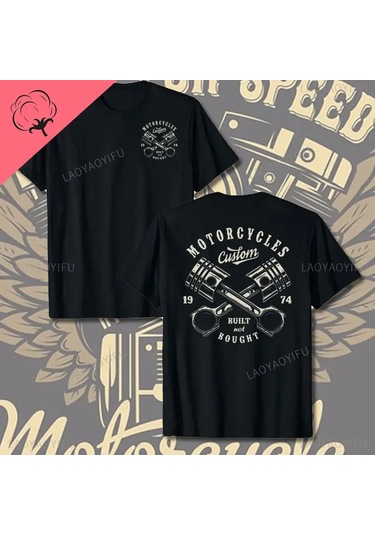 Laoyaoyifu Çapraz Pistonlar Mekanik Grafik T-shirt Erkekler Pamuklu Tee Gömlek Streetwearbej Bej