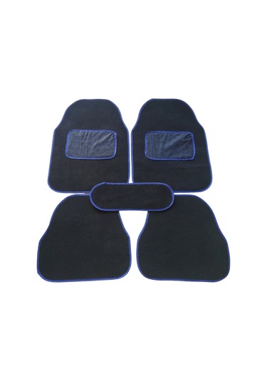 Üniversal Her Araca Uyumlu Mavi Kapitone Topuk Destekli Siyah Oto Halı Paspas