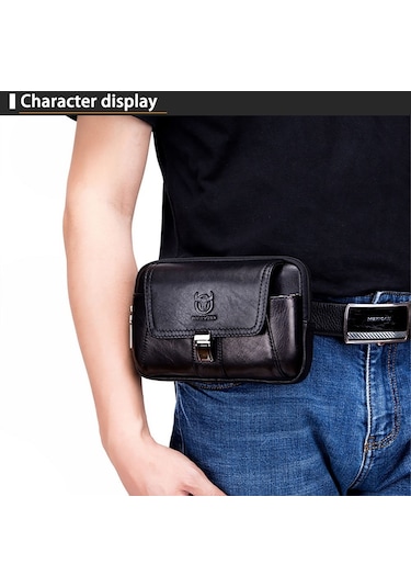 Bull Captaın Çok Fonksiyonlu Deri Cep Telefonu Erkekler İçin Küçük Bel Çantası Siyah