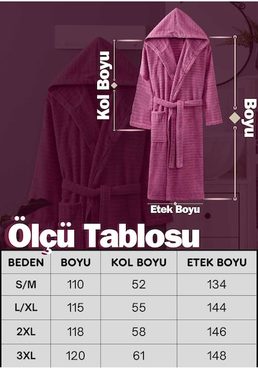 2 Li Kapşonlu Unisex Banyo Bornozu Seti %100 Soft Pamuklu Antasit-mürdüm
