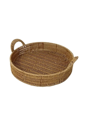 Mien Dekoratif Dayanıklı Çok Amaçlı Rattan Yuvarlak Tepsi Büyük Boy L Rattan