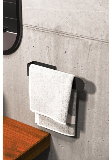 Zift Unique Paslanmaz Çelik Yapışkanlı Siyah Havluluk - Havlu Askısı 27 CM Siyah