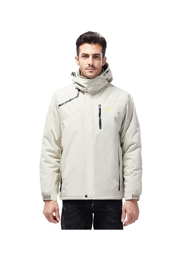 Erkek Dış Mekan Çift Ceketi Kadife Ve Kalınlaştırma Beyaz Beyaz