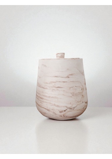 2 Parça Beton Çöp Kovası Banyo Mutfak Tuvalet Wc 18 Cm 4 Litre Kapaklı Kutu Bej