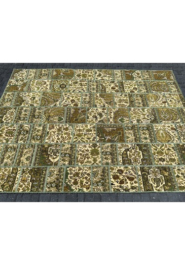 El Dokuma Bünyan Halısı Patchwork 185x260 Yeşil %100 Yün Halı Yeşil