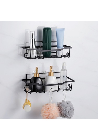 2 Adet / Takım 6 Kanca Yumruksuz Karbon Çelik Depolama Sepeti Banyo Drenaj Organizasyon Rafı Gümüş