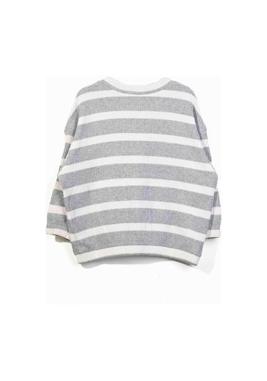 Unisex Çocuk Oversize Çizgili Hırka 3-4 Yaş 8-9 Yaş Gri