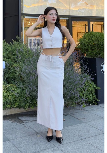 Bağlama Detaylı İkili Takım 46139-krem Krem