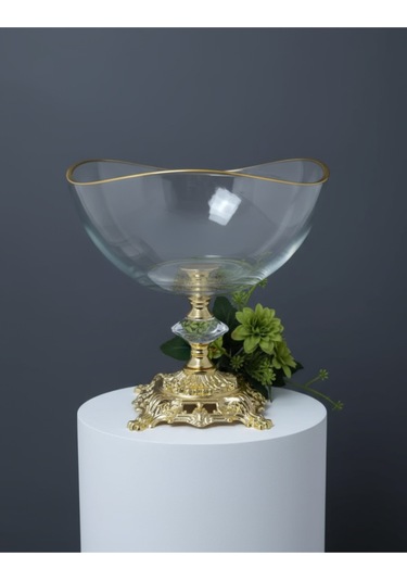 Çnr Home Collection Metal Ayakli Lüxs Sunumluk Kase Altın