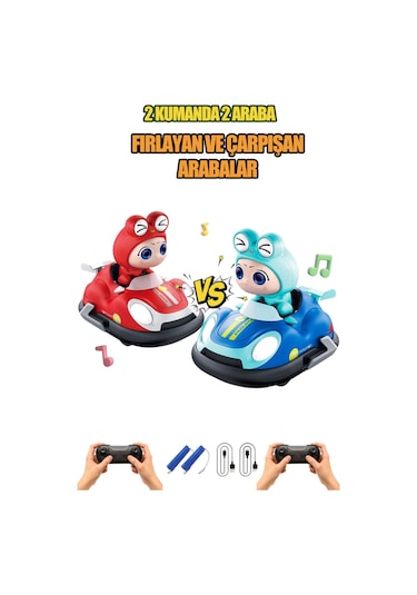 İkili Çarpışan Arabalar Işıklı Sesli Hız Ayarlı Şarjlı Uzaktan Kumandalı Araba Çarpınca Figür Fırlar Karısık