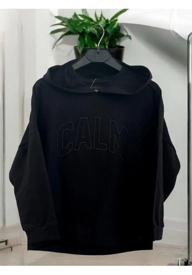 Kız Çocuk Kapüşonlu Calm Kapartmalı Sweatshirt-14372 Siyah