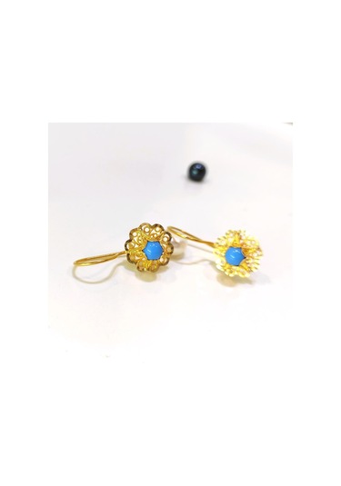 Altın Ürünler 12.5 MM Sallanan Turkuaz Gül Küpe 14 Ayar