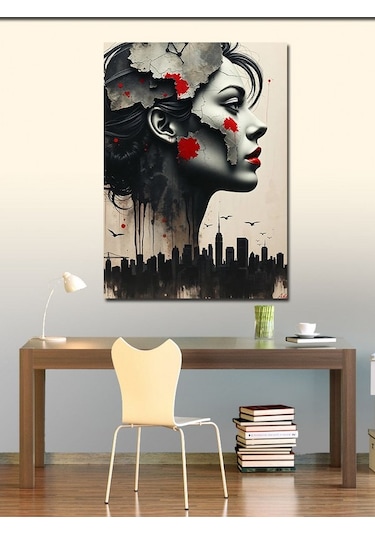 Kanvas Tablo Yıkılmış Şehir Ve Kadın 50cmx70cm