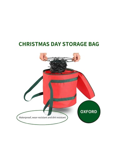 Yunboo 600d Oxford Kumaş Noel Işık Depolama Çantası - Sulu Dayanıklı, Taşınabilir, Boşluk Tasarrufu Yuvarlak Noel Aydınlatma Saklama Çantası Kırmızı