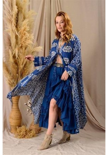 Özel Tasarım Ham Keten Otantik Astarlı Carmen Etek-9895 Petrol Mavisi